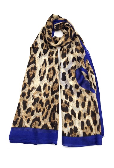 Wholesaler Feelmoon - SILK STOLE WITH ANIMAL PRINTS AND BLUE BINDER ON BOTH ENDS