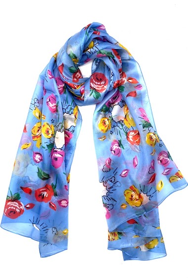 Grossiste Feelmoon - Longue écharpe en soie à motif fleuri