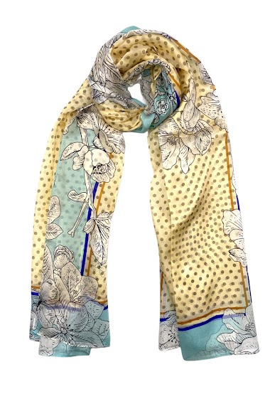 Wholesaler Feelmoon - Long silk scarf with floral print and polka dot pattern