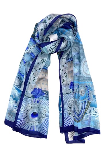 Grossiste Feelmoon - Longue écharpe en soie décorée de motifs colorés