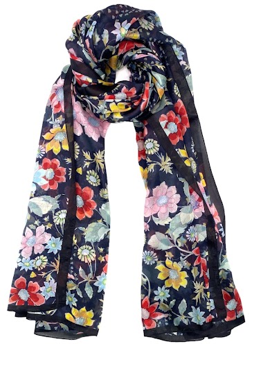Grossiste Feelmoon - Longue écharpe en soie décorée de motifs fleuris et colorés