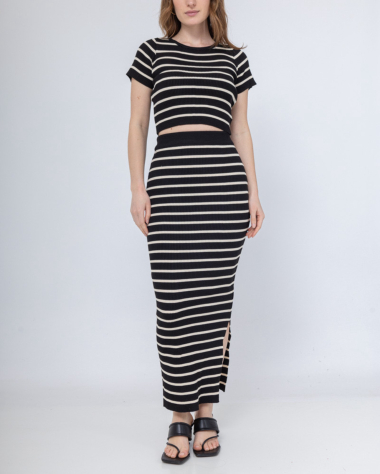 Wholesaler FEELOOK - Striped sailor top/skirt set