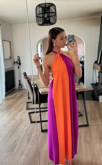 Großhändler FEELOOK - Zweifarbiges Kleid mit gekreuztem Kragen