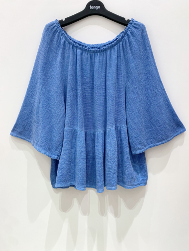 Großhändler Fengo by Pretty Collection - Bluse mit ausgestellten Ärmeln aus Leinen/Baumwolle