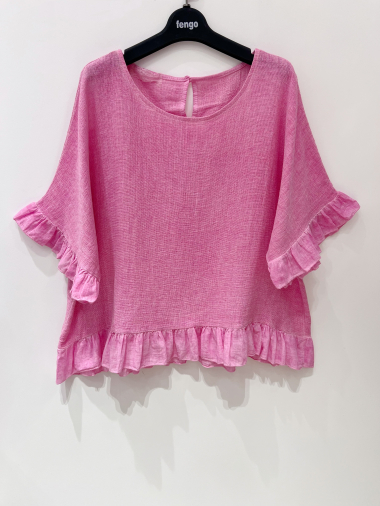 Großhändler Fengo by Pretty Collection - Bluse aus Leinen/Baumwolle mit Rüschen