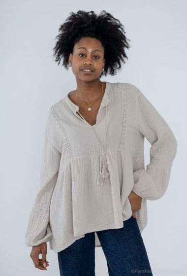 Wholesaler Fengo by Pretty Collection - Cotton gauze bohemian blouse