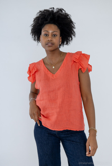 Wholesaler Fengo by Pretty Collection - Ruffled linen blouse