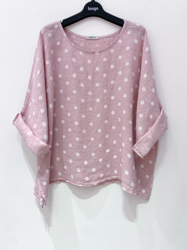 Wholesaler Fengo by Pretty Collection - Large top dotted print in linen