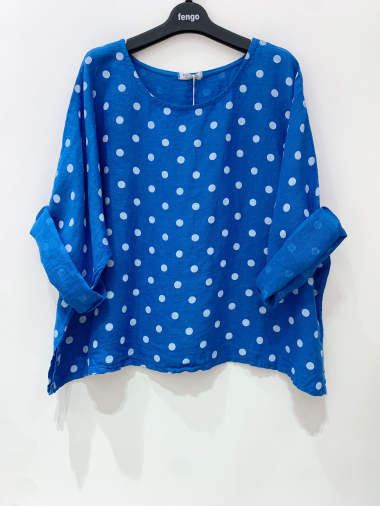 Mayorista Fengo by Pretty Collection - Blusa amplia de lino, lunares