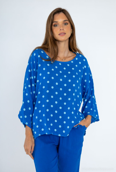 Wholesaler Fengo by Pretty Collection - Large top dotted print in linen