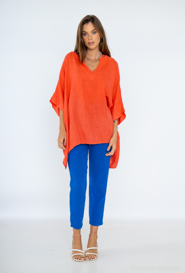 Wholesaler Fengo by Pretty Collection - Wide linen blouse - "poncho"