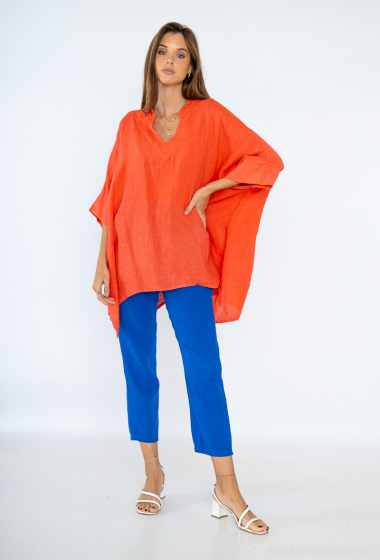 Grossiste Fengo by Pretty Collection - Blouse large en lin - "poncho"
