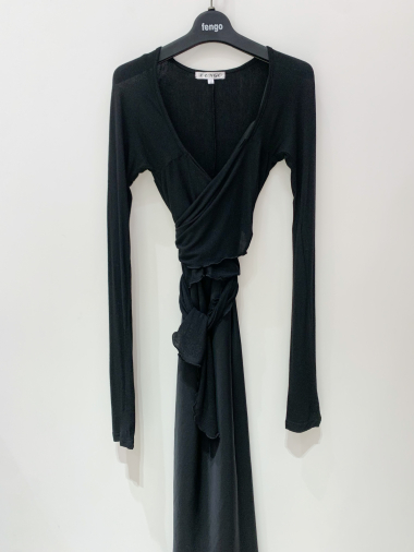 Wholesaler Fengo by Pretty Collection - Thin black bolero/vest with fastener