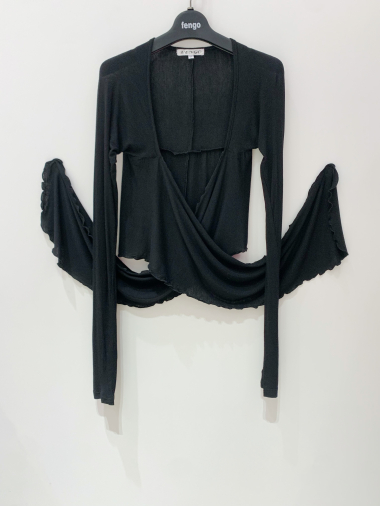 Wholesaler Fengo by Pretty Collection - Thin black bolero/vest with fastener