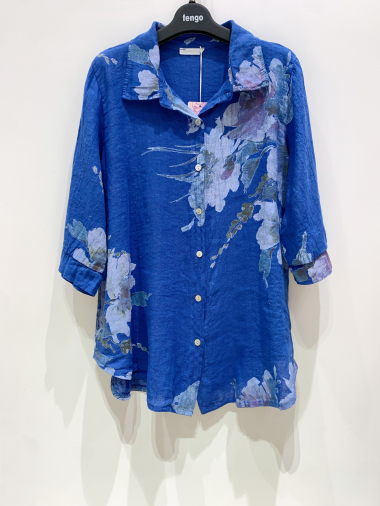 Mayorista Fengo by Pretty Collection - Camisa de lino con estampado floral.