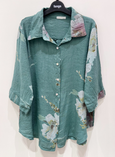 Mayorista Fengo by Pretty Collection - Camisa de lino con estampado floral.