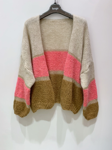 Wholesaler Fengo by Pretty Collection - Short cardigan with stripes and metallic threads