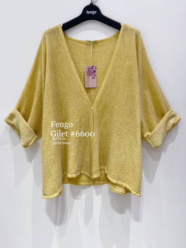 Großhändler Fengo by Pretty Collection - Strickjacke aus Leinen-/Baumwollmischung