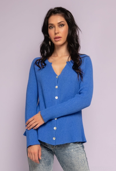 Wholesaler Fengo by Pretty Collection - Seamless buttoned, ribbed cardigan with long sleeves