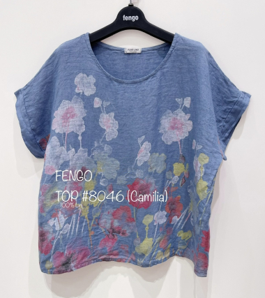Grossiste Fengo by Pretty Collection - Haut avec imprimé fleurs en lin