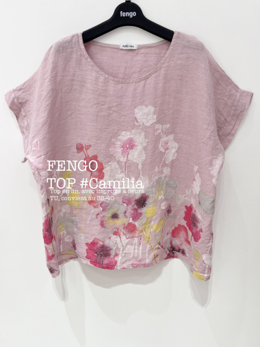 Großhändler Fengo by Pretty Collection - Oberteil aus Leinen mit Blumenprint
