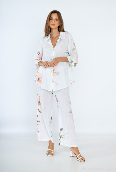 Grossiste Fengo by Pretty Collection - Pantalon en lin avec imprimé à fleurs
