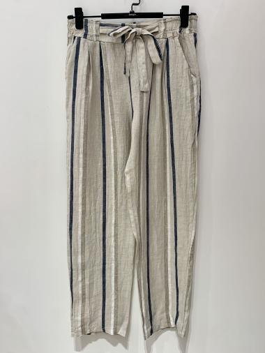 Grossiste Fengo by Pretty Collection - Pantalon en lin avec imprimé à rayures