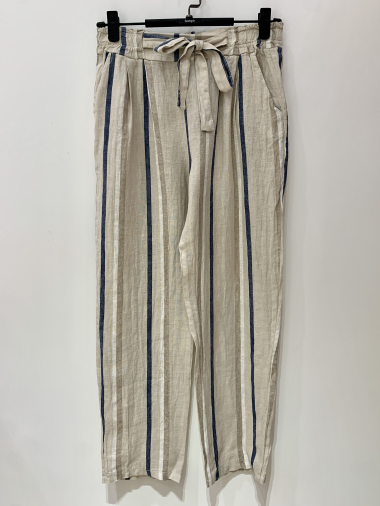 Grossiste Fengo by Pretty Collection - Pantalon rayé en lin