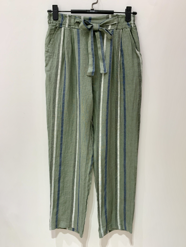 Grossiste Fengo by Pretty Collection - Pantalon rayé en lin