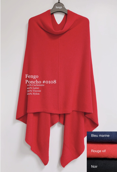 Grossiste Fengo by Pretty Collection - Poncho en laine/cachemire. Tricoté en Italie, sans coutures