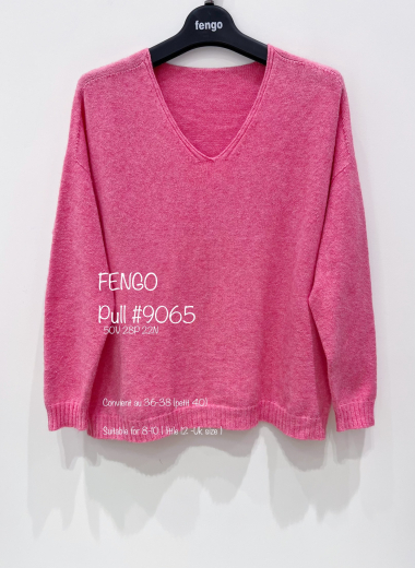 Großhändler Fengo by Pretty Collection - 3D-Pullover mit V-Ausschnitt, gestrickt in Italien