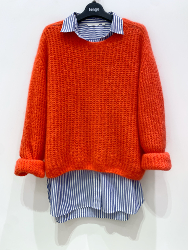 Wholesaler Fengo by Pretty Collection - Short-sleeved sweater in wool and kid mohair. 3D