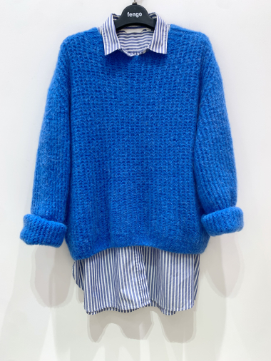Großhändler Fengo by Pretty Collection - Kurzärmeliger Pullover aus Wolle und Kid-Mohair. 3D