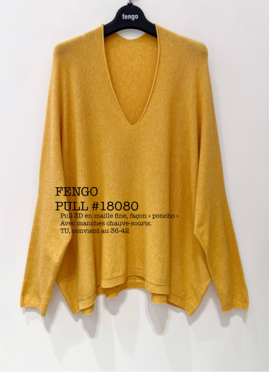 Grossiste Fengo by Pretty Collection - Pull 3Dchauve-souris, tricoté en Italie