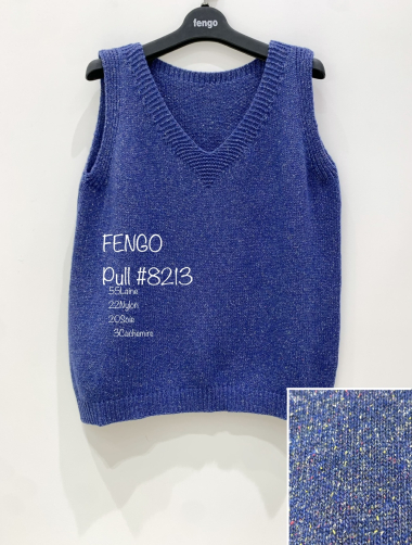 Wholesaler Fengo by Pretty Collection - Sweater with colored yarn knit, in cashmere, wool and silk blend
