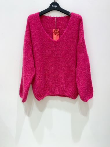Großhändler Fengo by Pretty Collection - Basic-Pullover mit V-Ausschnitt aus Mohair und Wolle