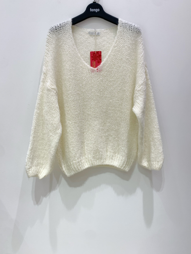 Großhändler Fengo by Pretty Collection - Basic-Pullover mit V-Ausschnitt aus Mohair und Wolle