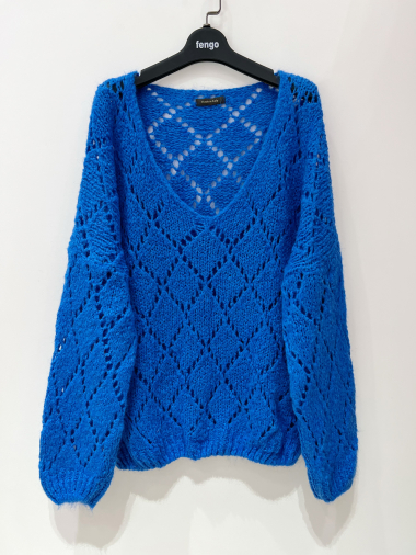 Großhändler Fengo by Pretty Collection - Basic-Pullover aus Mohair mit V-Ausschnitt, in Italien gestrickt