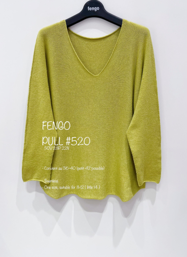 Grossiste Fengo by Pretty Collection - Pull basique col V, tricoté en Italie