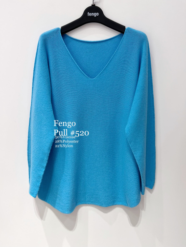 Grossiste Fengo by Pretty Collection - Pull basique col V, tricoté en Italie