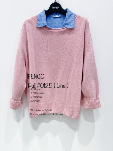 Großhändler Fengo by Pretty Collection - Pullover mit U-Boot-Ausschnitt, 3D aus Kaschmir und Wolle