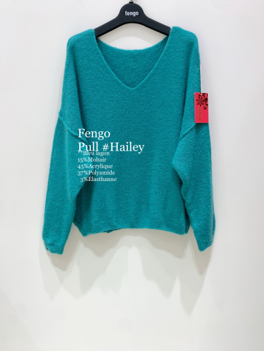 Großhändler Fengo by Pretty Collection - Sehr weicher Mohair-Pullover mit V-Ausschnitt