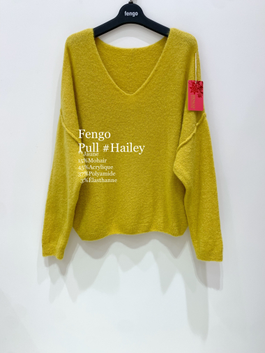 Großhändler Fengo by Pretty Collection - Sehr weicher Mohair-Pullover mit V-Ausschnitt