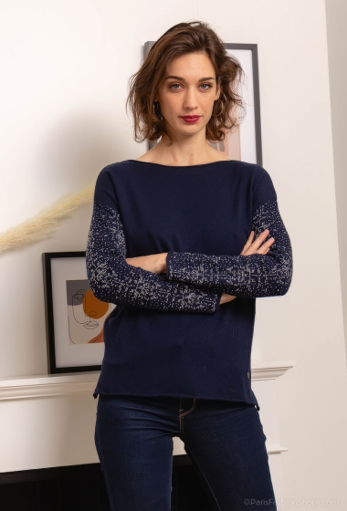 Grossiste Fengo by Pretty Collection - Pull fin avec brillants aux manches