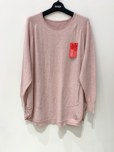 Wholesaler Fengo by Pretty Collection - Wide fine knit sweater with 3 buttons on the sides