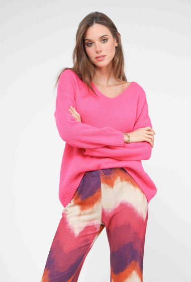 Großhändler Fengo by Pretty Collection - Pullover aus Mohair mit weitem V-Ausschnitt