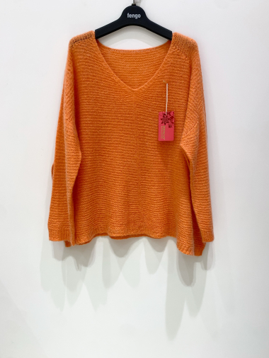 Wholesaler Fengo by Pretty Collection - Fine-knit mohair sweater with V-neck