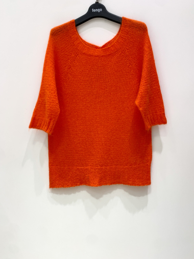 Grossiste Fengo by Pretty Collection - Pull manches courtes en mohair, tricoté en Italie