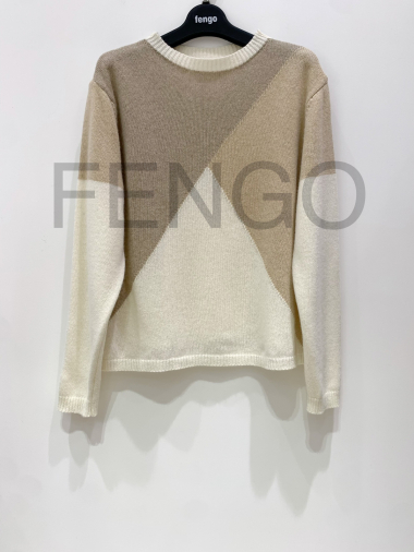 Grossiste Fengo by Pretty Collection - Pull tricolore en mélange laine/cachemire