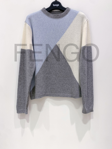 Großhändler Fengo by Pretty Collection - Dreifarbiger Pullover aus Woll-Kaschmir-Mischung